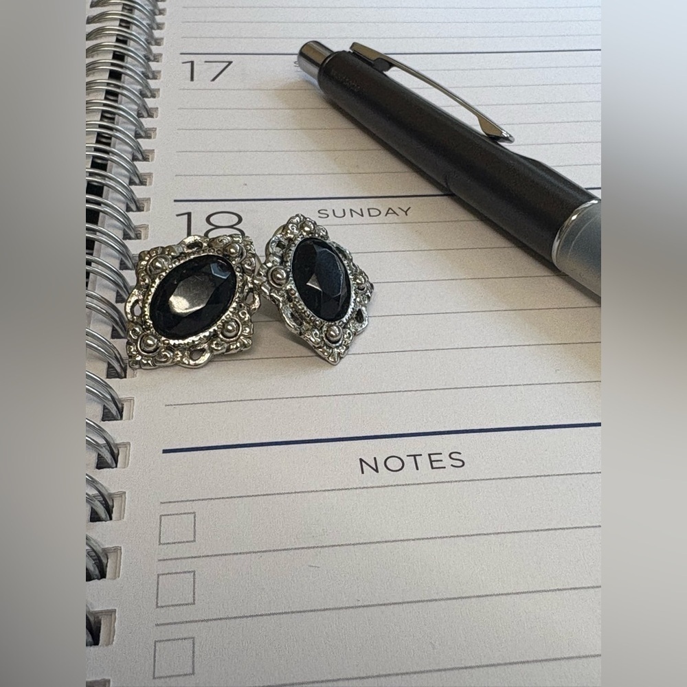 Vintage Elegant Black and Silver Earrings for Pierced Ears.